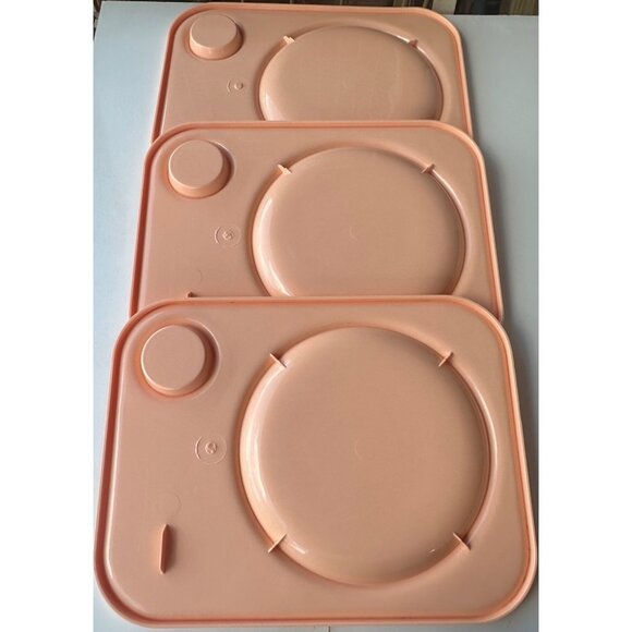 Set of 3 Plastic Lap Food Trays Tan w/Drink Holder 13.5" Length (BRAND UNKNOWN) - Picture 2 of 8